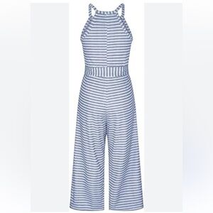 CBR Striped Halter Jumpsuit in Blue and White with waist tie